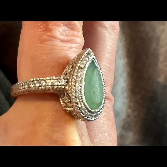 RARE Judith Ripka jade and Diamonique faceted ring. - Picture 3 of 8